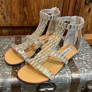 Steve Madden Rhinestone Crystal Jeweled Gladiator Sandal Silver